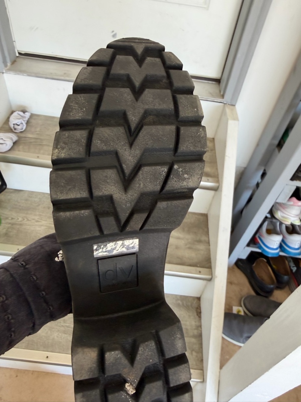 Dolce Vita Black Leather Platform Chelsea Booties with Tan Trim - Picture 5 of 6
